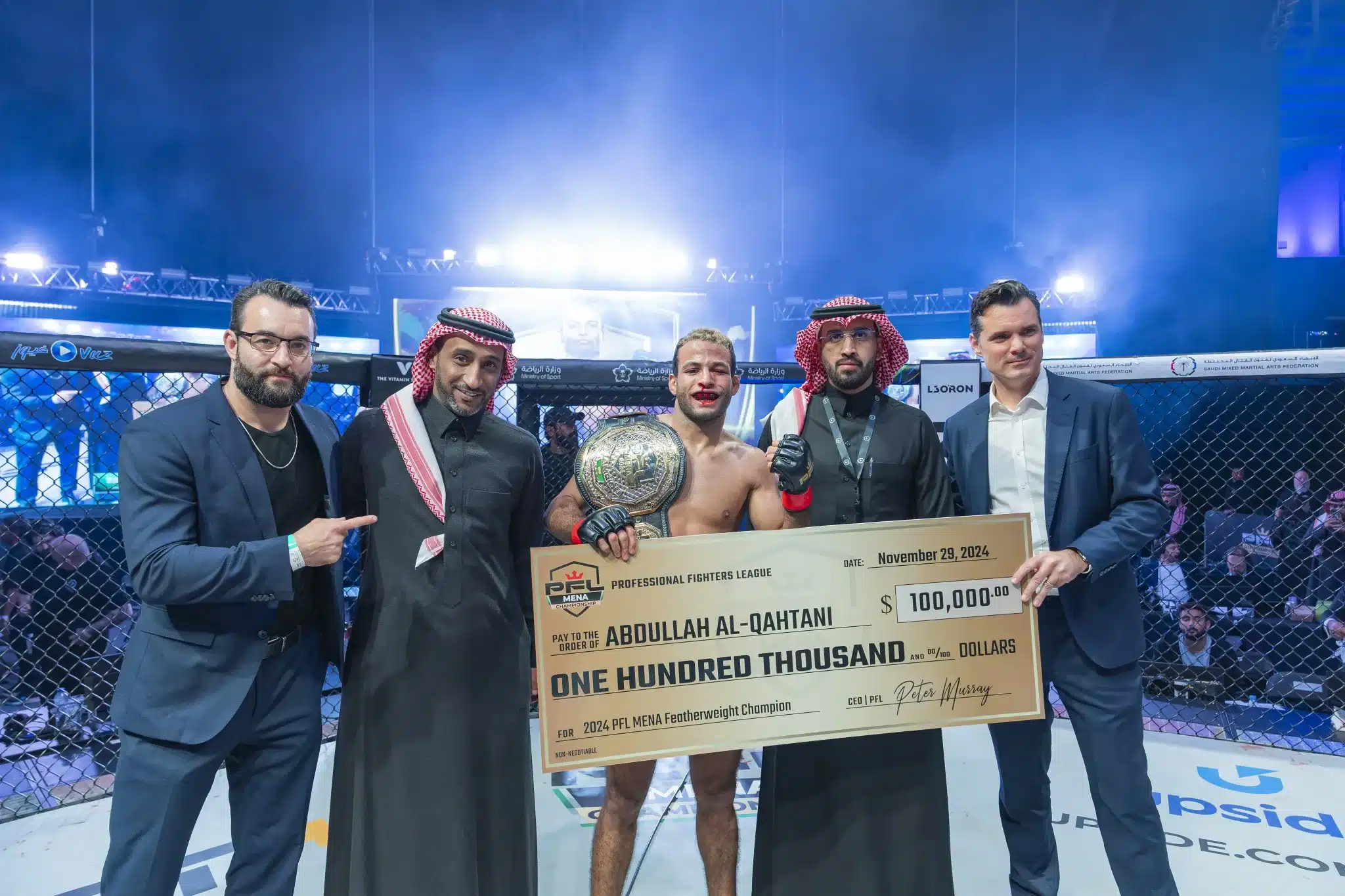 عبدالله القحطاني يتوج ببطولة وزن الريشة في #نهائيات_بطولة_PFL بعد فوزه القوي على مروان بلغويط